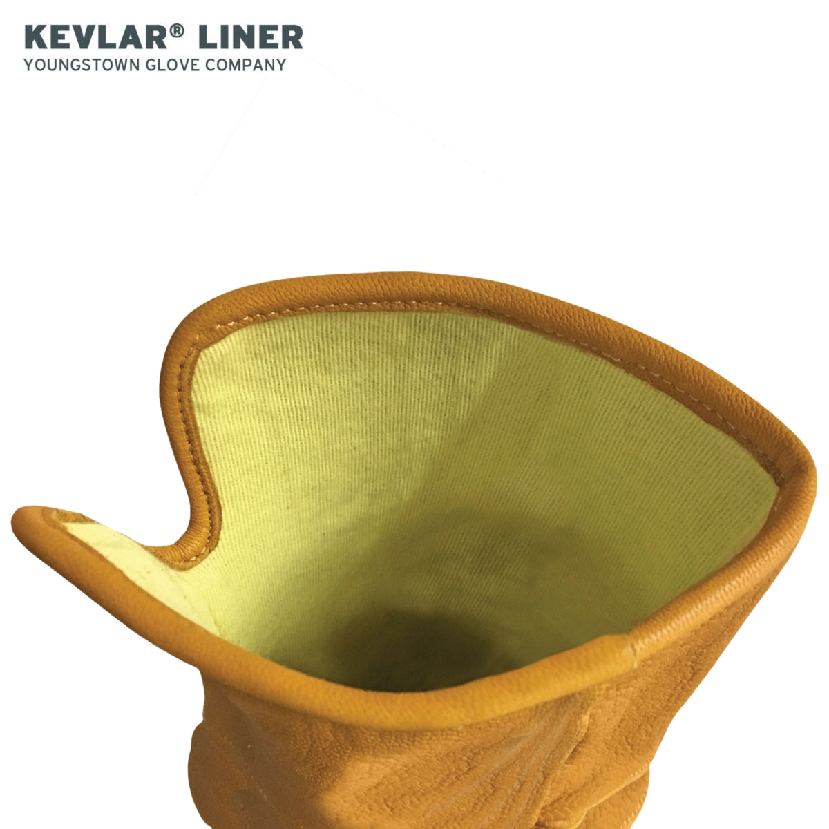 Close-up of a yellow Kevlar liner with 'Kevlar Liner' branding on a white background.