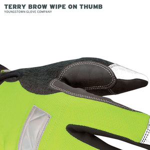 08-3710-10 Youngstown Safety Lime Winter Glove - Terry Brow Wipe on Thumb