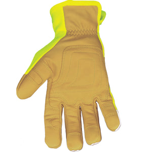 Back of Safety Lime FR Mechanics Hybrid Glove