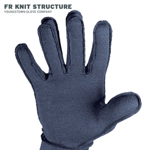 Navy glove liner showing knit structure