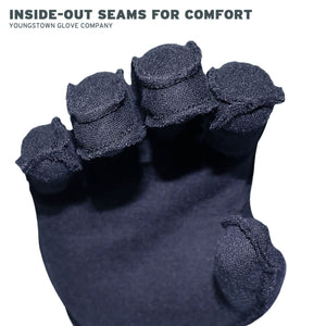 Navy glove liner seams in fingers