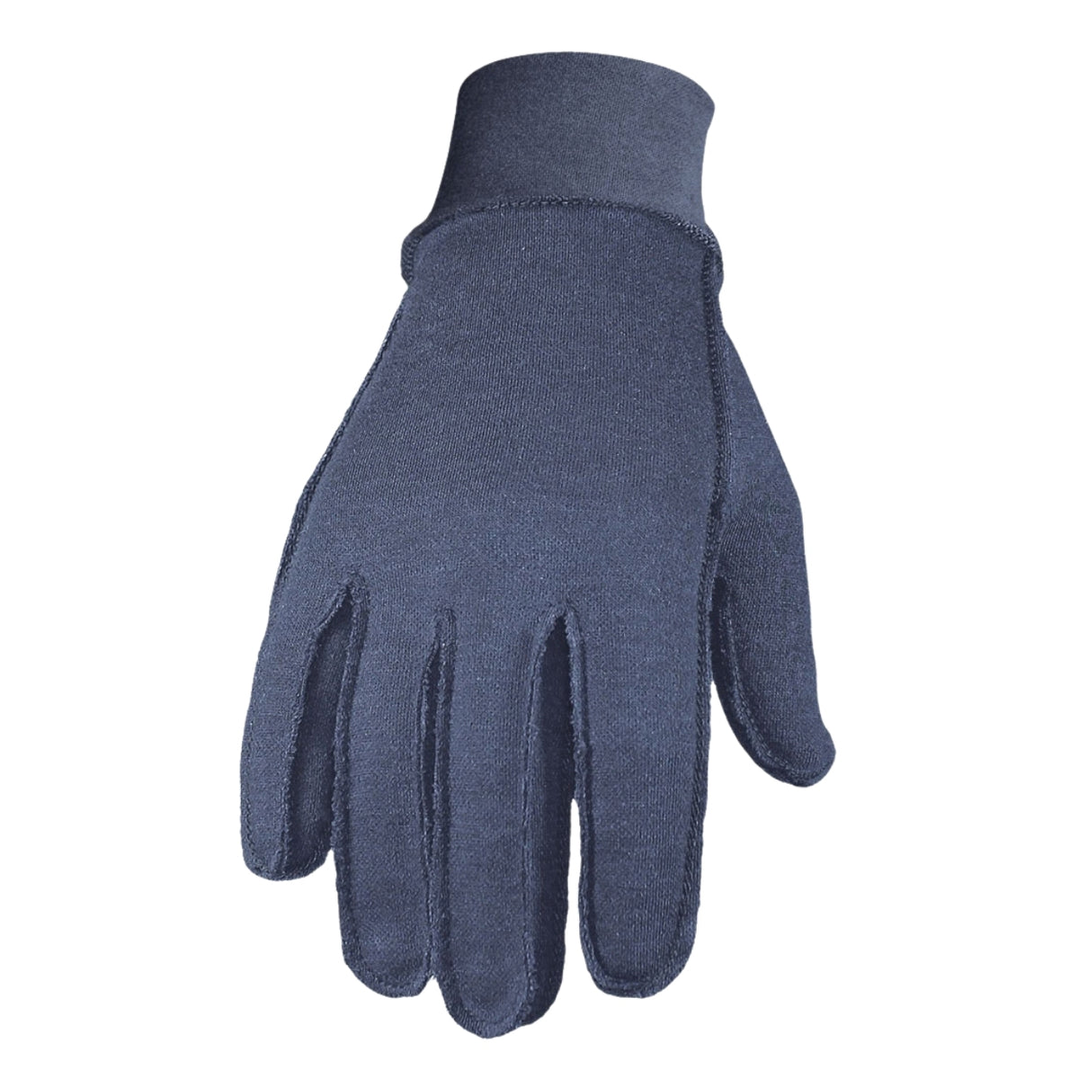 Navy glove liner top of hand