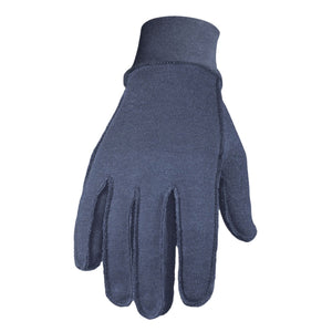 Navy glove liner top of hand