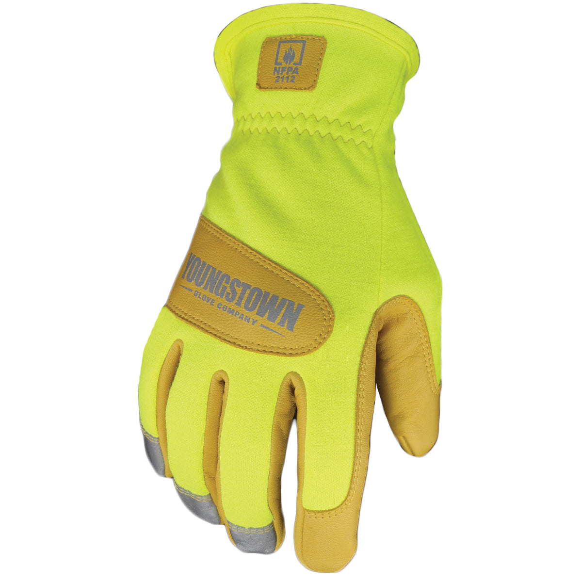 Front of Safety Lime FR Mechanics Hybrid Glove